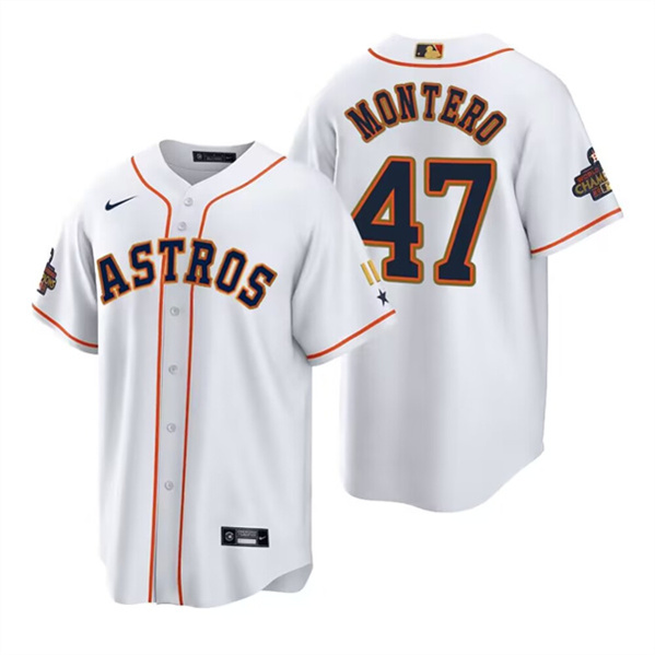 Men's Houston Astros #47 Rafael Montero White Gold 2022 World Series Champions Stitched Baseball Jersey